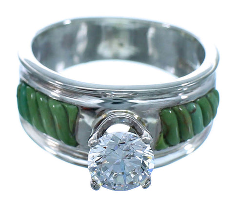 Genuine Sterling Silver Turquoise Cubic Zirconia Wedding Ring Size 6-1/2 LX113207